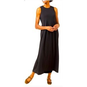 J. McLaughlin Clive Dress M Black Sleeveless Maxi Back Tie Pockets Minimalist